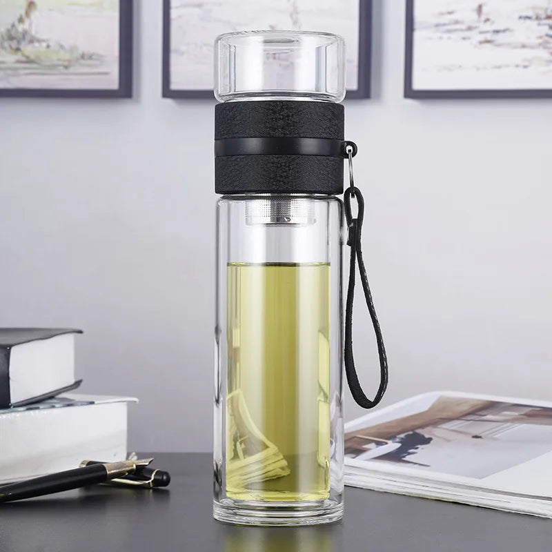 500ML Glass Water Bottles For Drink Tea With Infuser Double Wall Bottle For Water Brief Portable Outdoor ST195