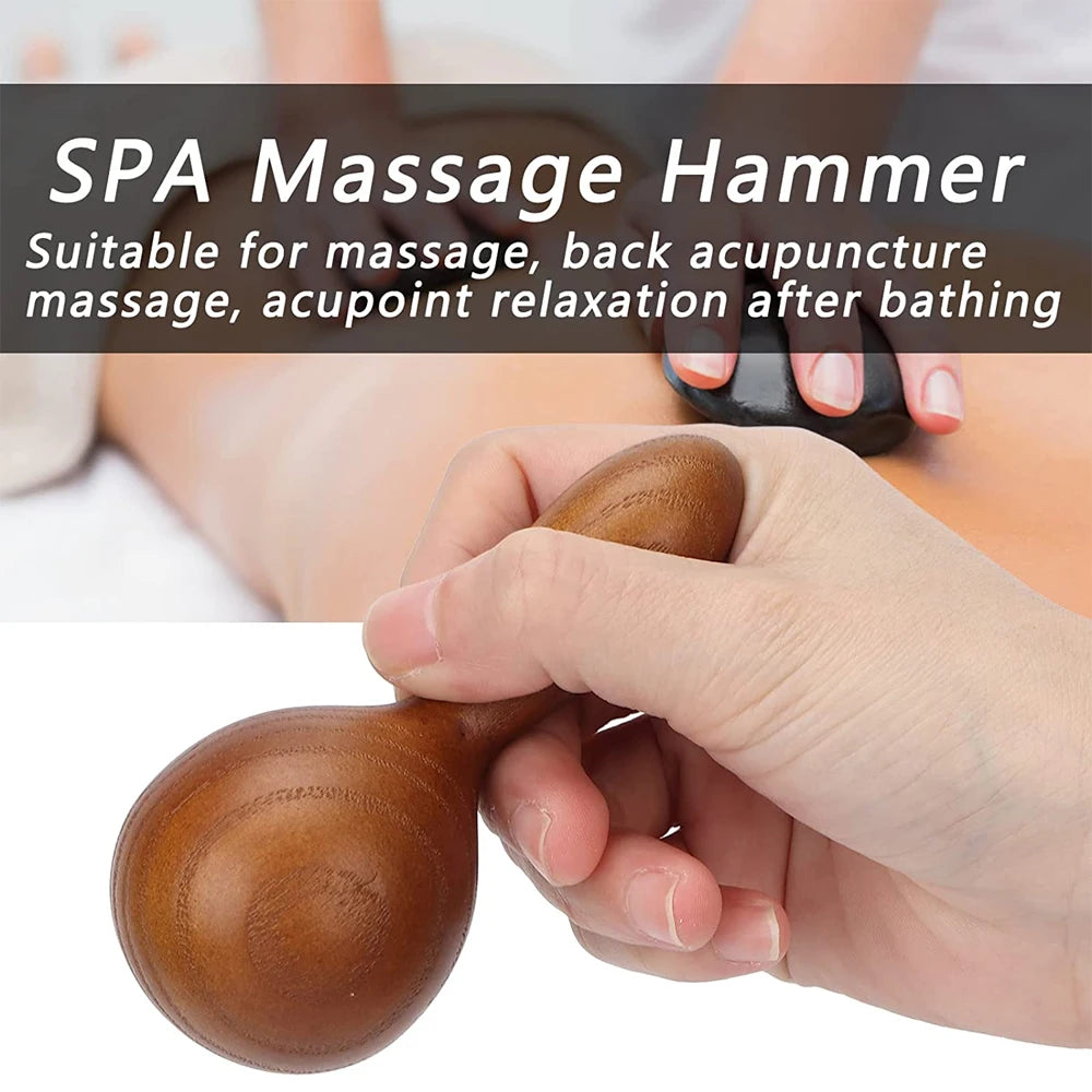 Portable Massage Hammer, SPA Massage Tool for Back Acupoint Relaxation & Acupoint Care, Wood Beauty Massage Hammer for Skin Care