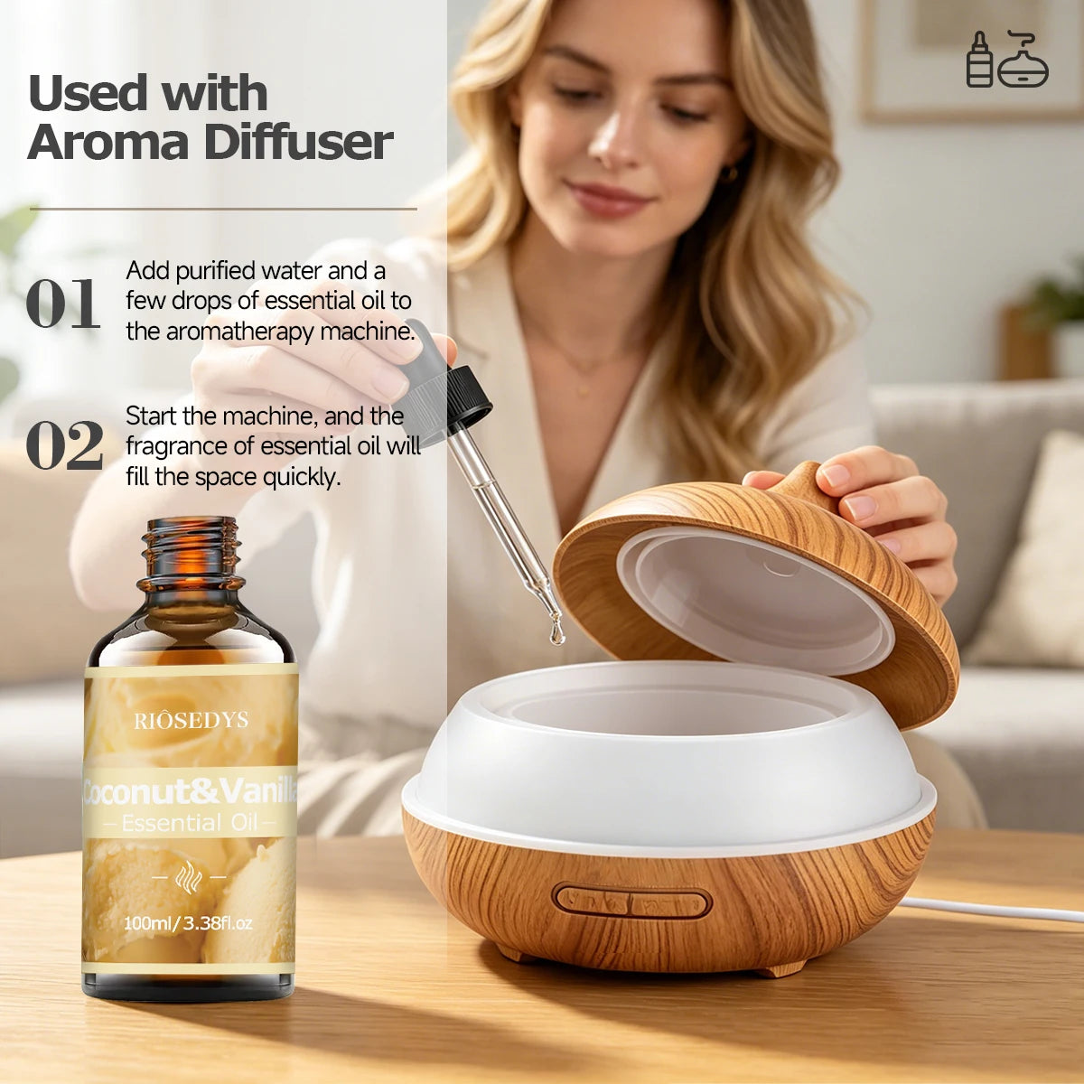 COCONUT & VANILLA Essential Oil, Sweet Fragrance Oil for Diffusers, DIY Crafts & Aromatherapy, Smooth Tropical Aroma