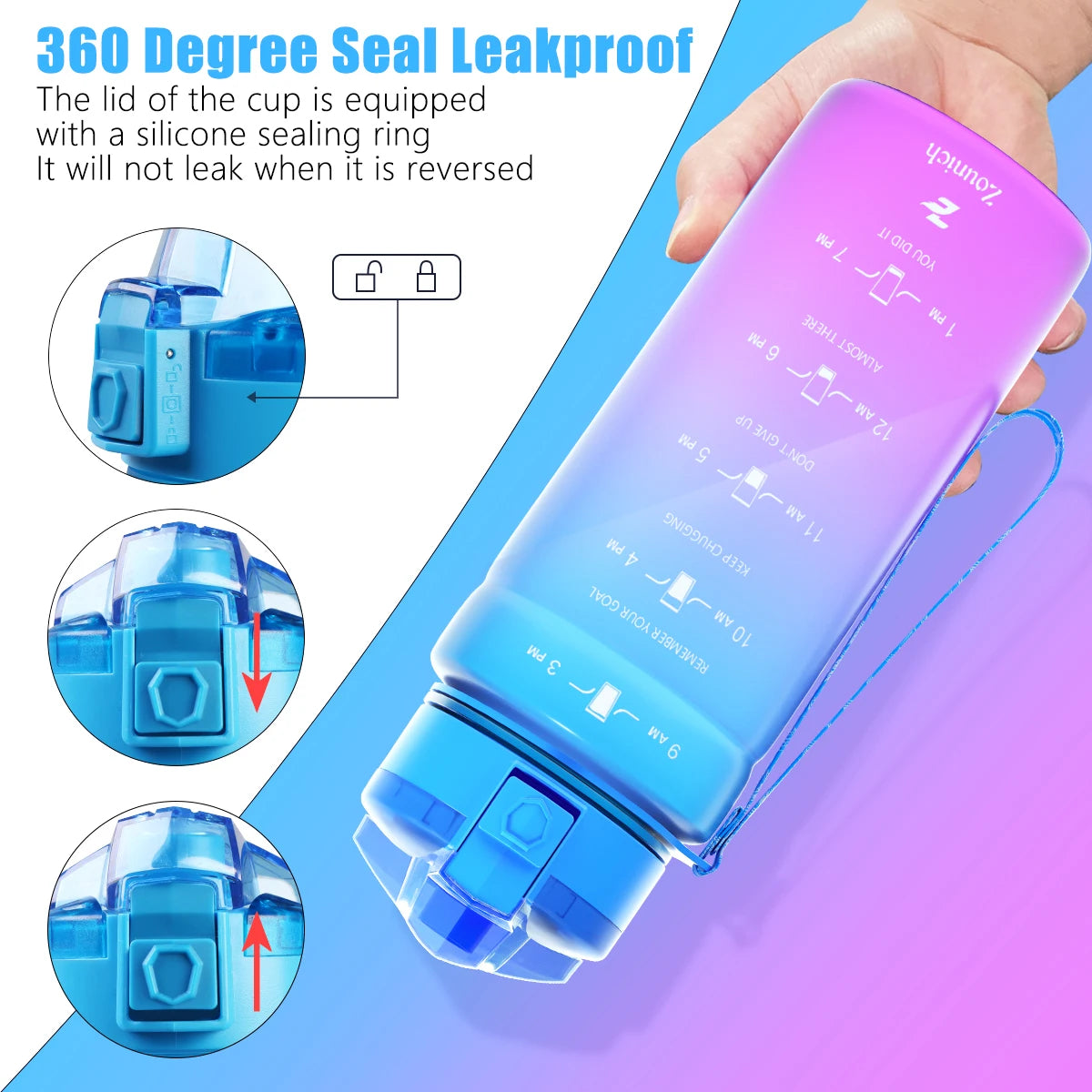 ZORRI 500/700/1000ML Plastic Gradient Water Bottles Cycling Outdoor Shaker Drinking Bottles BPA Free Leak-proof Drinkware