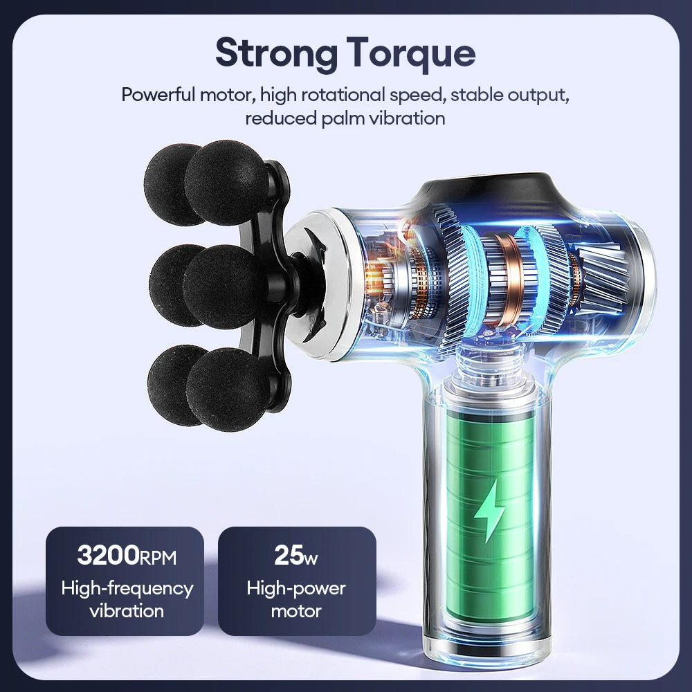 Mini Fascia Gun 38 Level High Frequency Vibration 6-Heads Body Massage Gun Muscle Relaxation Shoulde Waist Back Leg Arm Massager