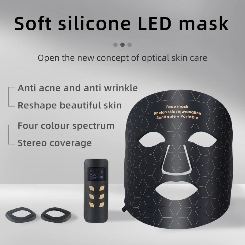 Red Light Infrared Therapy Silicone Wireless 3 Colors LED Light Photon LED Face Mask for Brightness Reduce Wrinkle Anti Aging  Acne Facial Care
