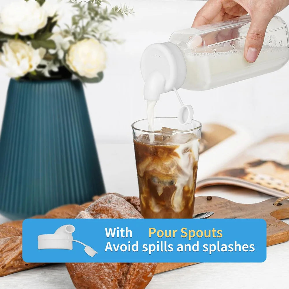 Glass Juice Bottles with Lids,Clear Glass Water Bottles with Pour Spouts,16Oz Reusable Milk Jug for Juicing Containers