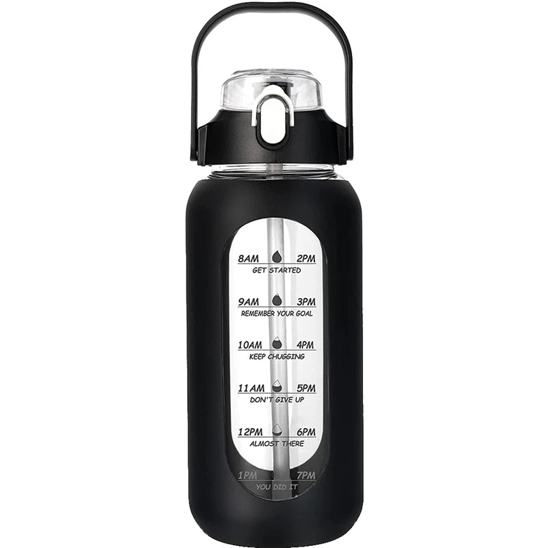 1000ML Glass Water Bottles With Straw, Glass Bottle With Silicone Sleeve And Time Marker, For Gym Home Office