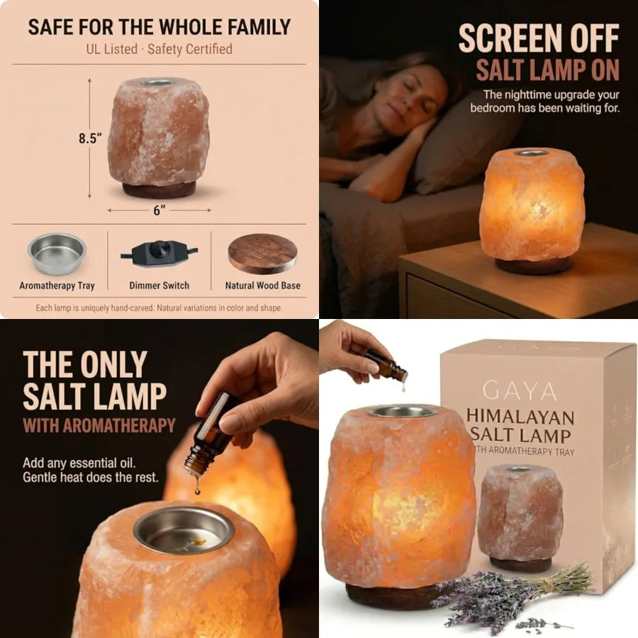 Himalayan Salt Lamp with Aromatherapy Tray and Dimmer Switch - Salt Rock Lamp for Bedroom, Relaxation and Sleep Calming Meditat