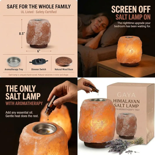 Himalayan Salt Lamp with Aromatherapy Tray and Dimmer Switch - Salt Rock Lamp for Bedroom, Relaxation and Sleep Calming Meditat