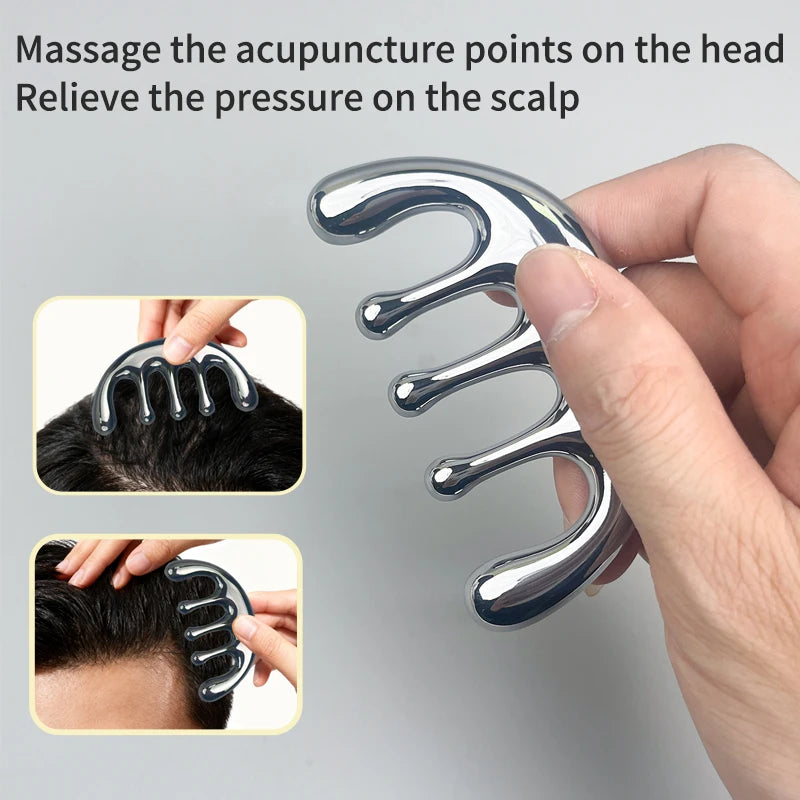 1pc Five-tooth Metal Massage Comb - A Head Meridian Massage Tool with Wide Teeth for Removing Lumps and Promoting Circulation
