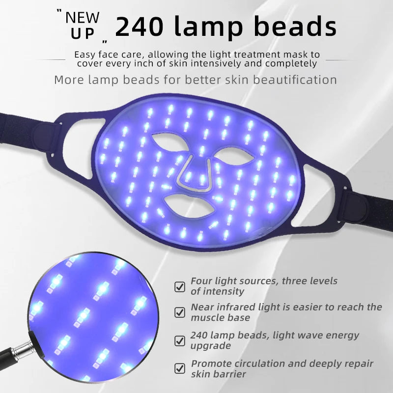 Red Light Infrared Therapy Silicone Wireless 3 Colors LED Light Photon LED Face Mask for Brightness Reduce Wrinkle Anti Aging  Acne Facial Care