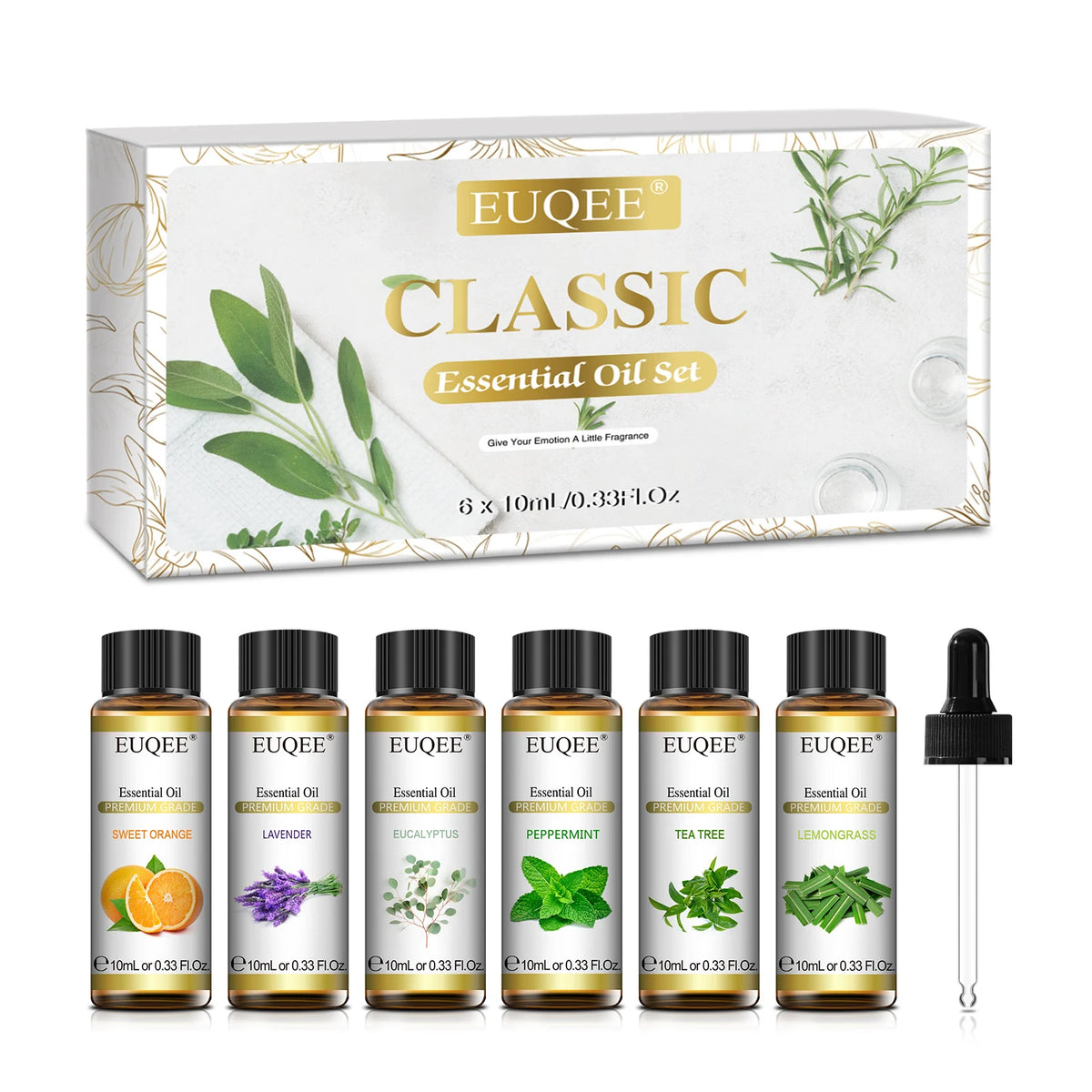 EUQEE Essential Oils Aromatherapy Gift Set-6pcs Pure Aroma Oils for Diffusers DIY Scented Product Lavender Eucalyptus Rose 10mL