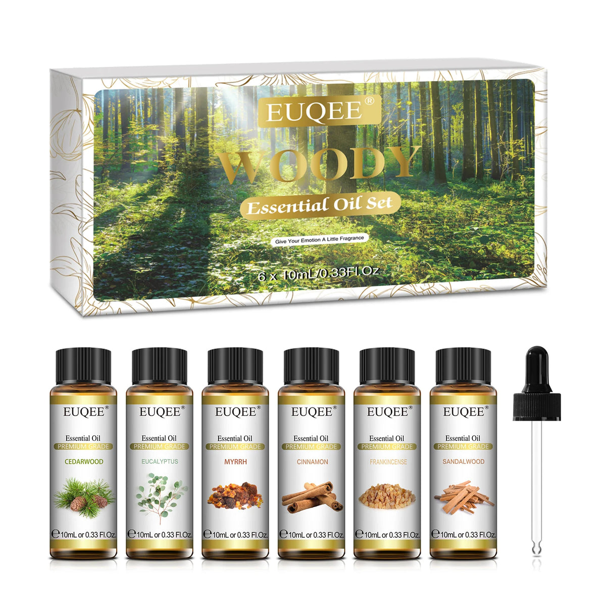 EUQEE Essential Oils Aromatherapy Gift Set-6pcs Pure Aroma Oils for Diffusers DIY Scented Product Lavender Eucalyptus Rose 10mL