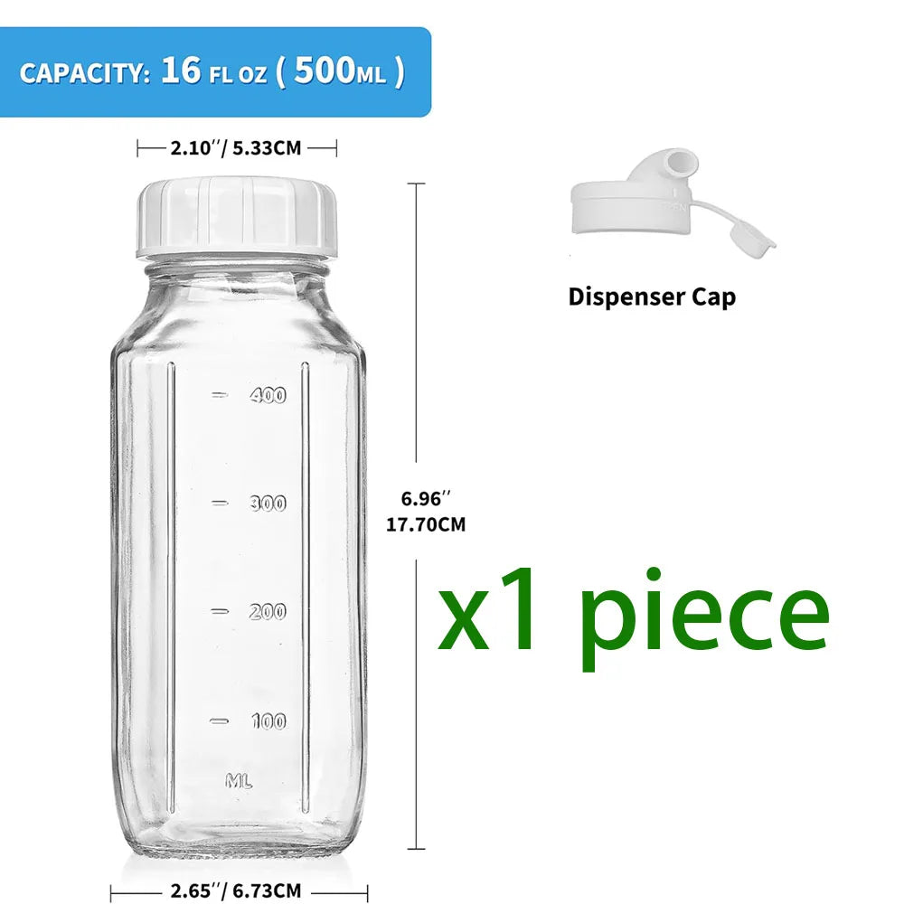 Glass Juice Bottles with Lids,Clear Glass Water Bottles with Pour Spouts,16Oz Reusable Milk Jug for Juicing Containers