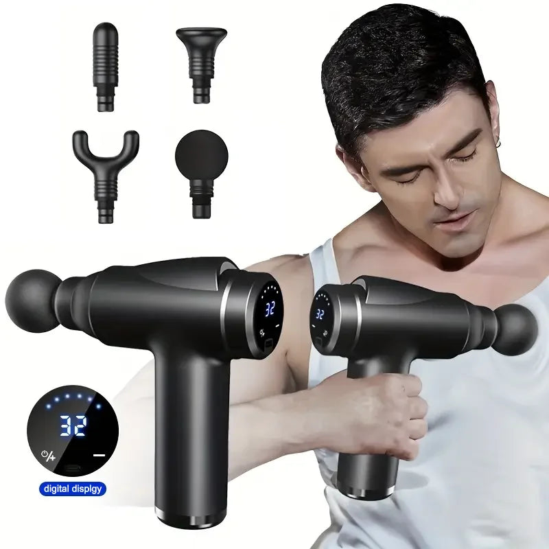 Portable Fascia Gun Vibration Massage Gun with 4 Massage Heads For Body Neck Back Deep Muscle Relaxation Sports Fitness Slimming