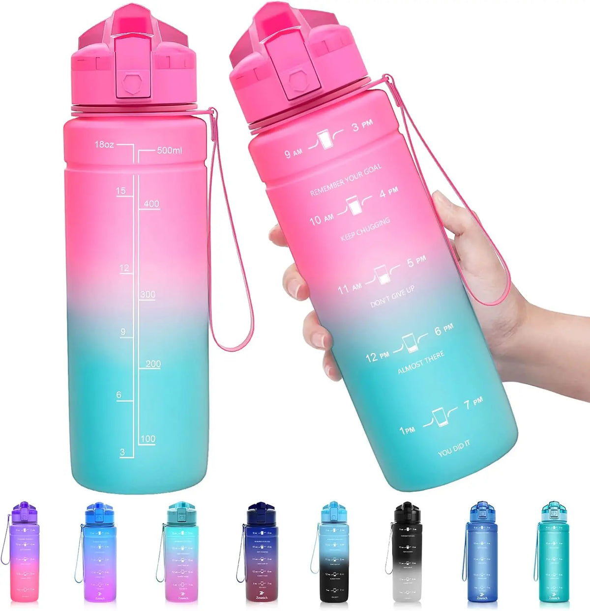 ZORRI 500/700/1000ML Plastic Gradient Water Bottles Cycling Outdoor Shaker Drinking Bottles BPA Free Leak-proof Drinkware