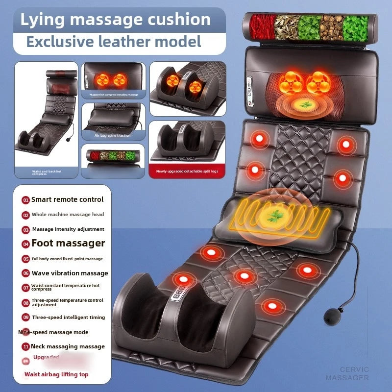 Full Body Massage Pad 10-zone Wave Vibration Kneading Massage Pillow Foot Calf Massage Back Hot Compress Storage Bag Included Mo