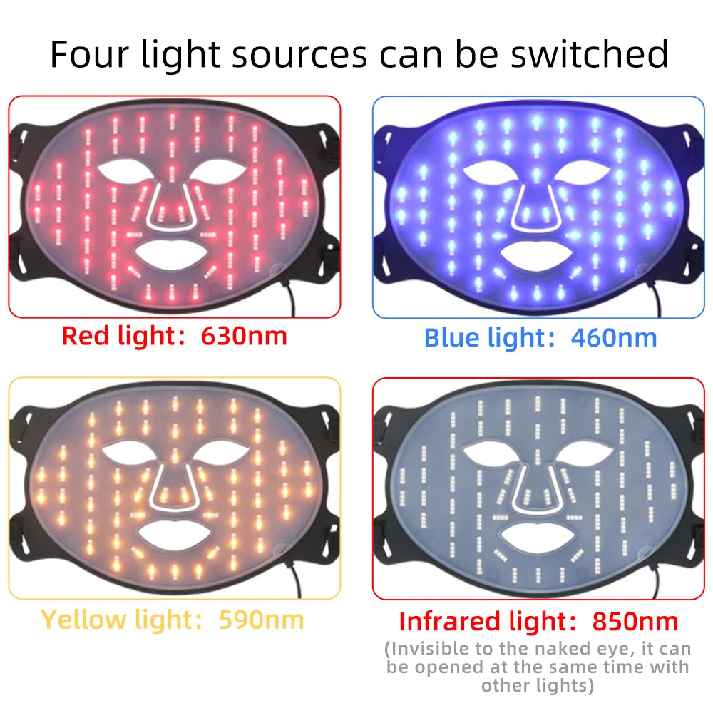 Red Light Infrared Therapy Silicone Wireless 3 Colors LED Light Photon LED Face Mask for Brightness Reduce Wrinkle Anti Aging  Acne Facial Care