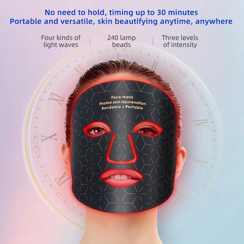 Red Light Infrared Therapy Silicone Wireless 3 Colors LED Light Photon LED Face Mask for Brightness Reduce Wrinkle Anti Aging  Acne Facial Care