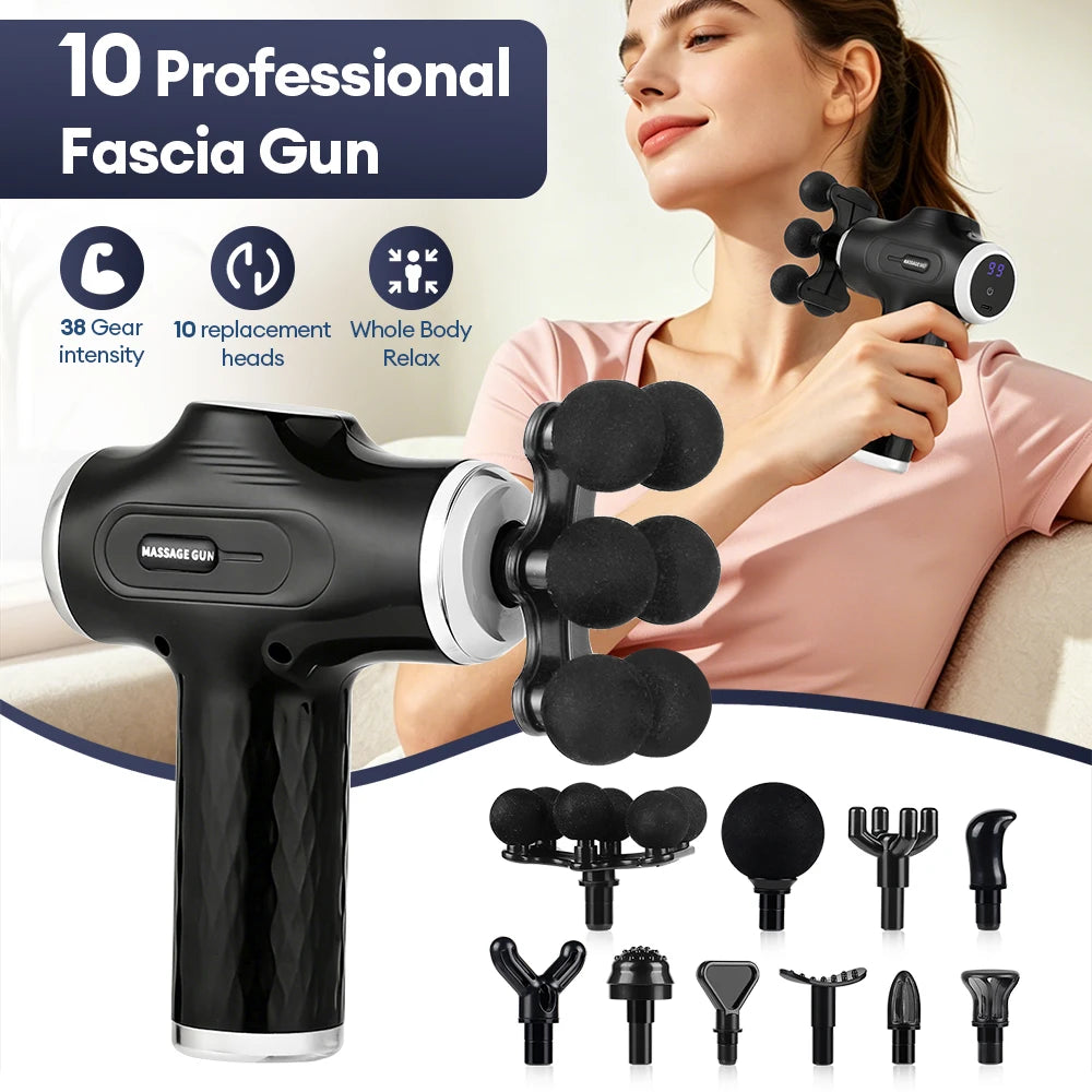 Mini Fascia Gun 38 Level High Frequency Vibration 6-Heads Body Massage Gun Muscle Relaxation Shoulde Waist Back Leg Arm Massager