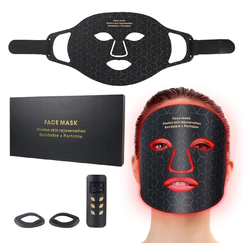 Red Light Infrared Therapy Silicone Wireless 3 Colors LED Light Photon LED Face Mask for Brightness Reduce Wrinkle Anti Aging  Acne Facial Care