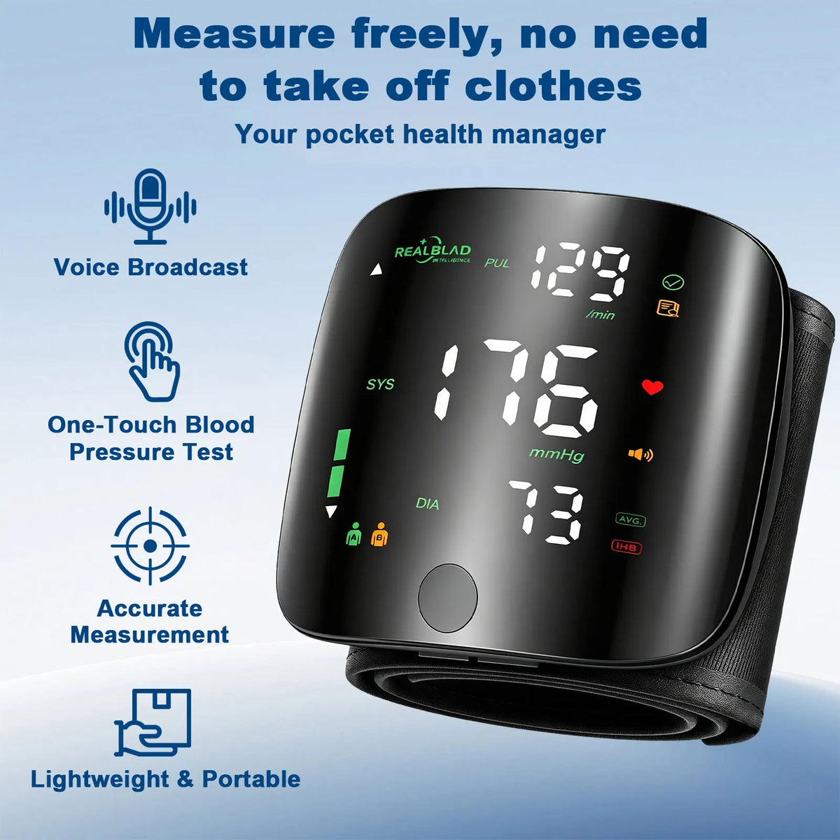 Digital Wrist Blood Pressure Monitor Automatic Sphygmomanometer for Blood Pressure Pulse Rate Measurement Large LED Screen Voice Prompt Rechargeable Dual User 99 Records Portable Home Health Monitor