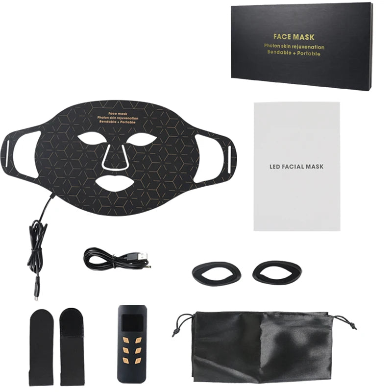 Red Light Infrared Therapy Silicone Wireless 3 Colors LED Light Photon LED Face Mask for Brightness Reduce Wrinkle Anti Aging  Acne Facial Care
