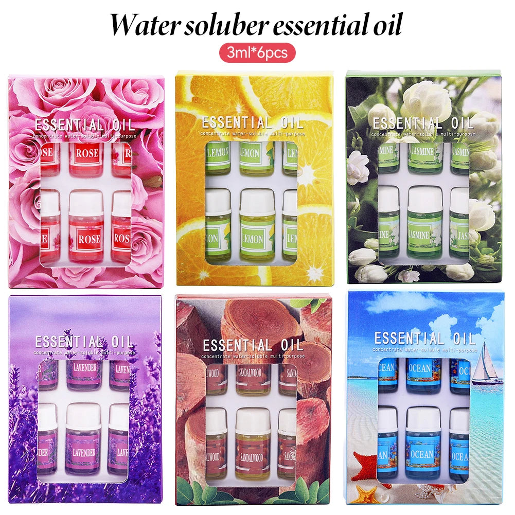 6pcs/set Essential Oils Gift Box Aroma Diffuser Air Humidifier Water-soluble Air Freshener Scents Fragrance Car Perfume Refill