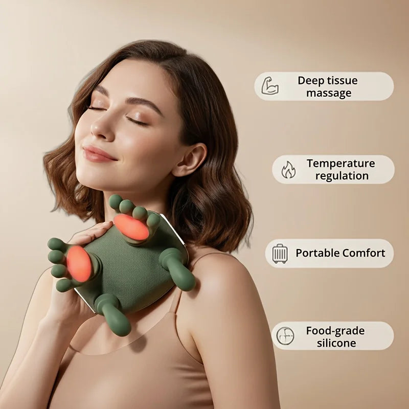 USB Rechargeable Wireless Body Massager, Simulated Human Five Fingers, Neck Shoulder Massager for Office and Car Use