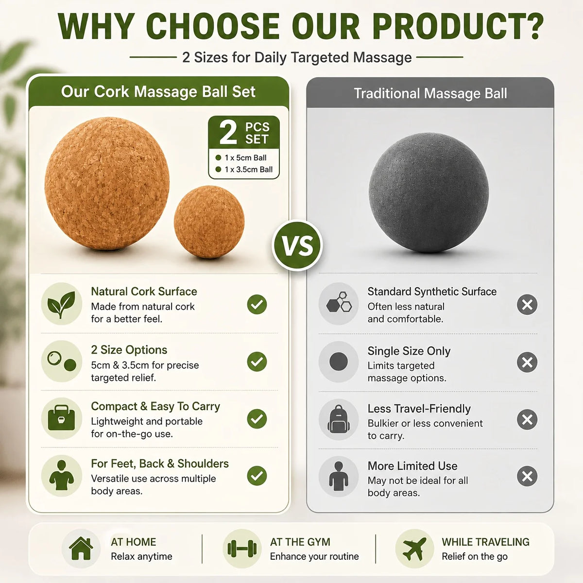 Multi‑Size Cork Massage Ball Set, Myofascial Release Balls, Portable Tool for Yoga Fitness and Daily Body Relaxation