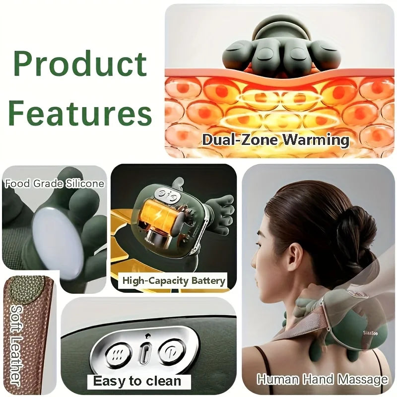 USB Rechargeable Wireless Body Massager, Simulated Human Five Fingers, Neck Shoulder Massager for Office and Car Use